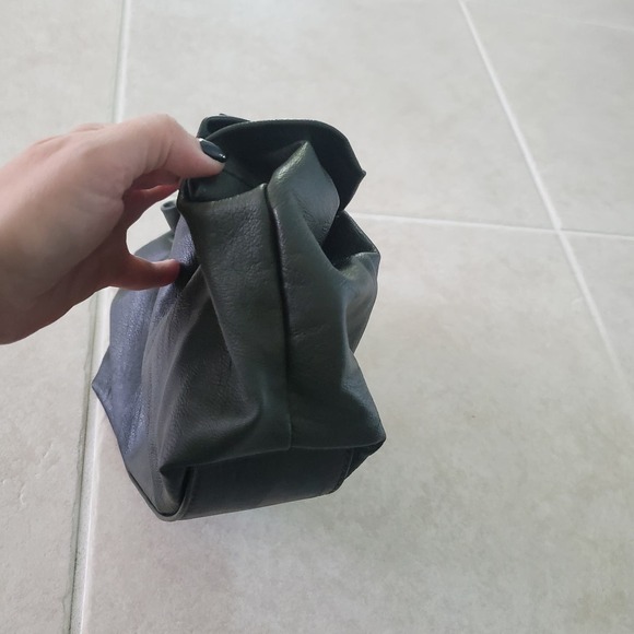 Anthropologie Dark Green Faux Leather Pouch Clutch Bag Convertible Puffy Soft - Picture 6 of 15